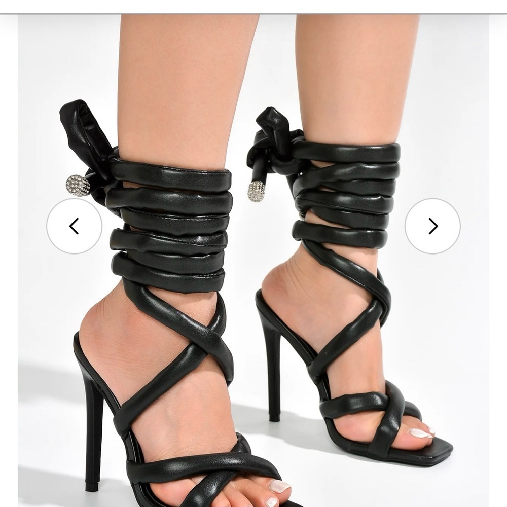 Cape Robbin Black Padded Wrap-Around Stiletto Heels